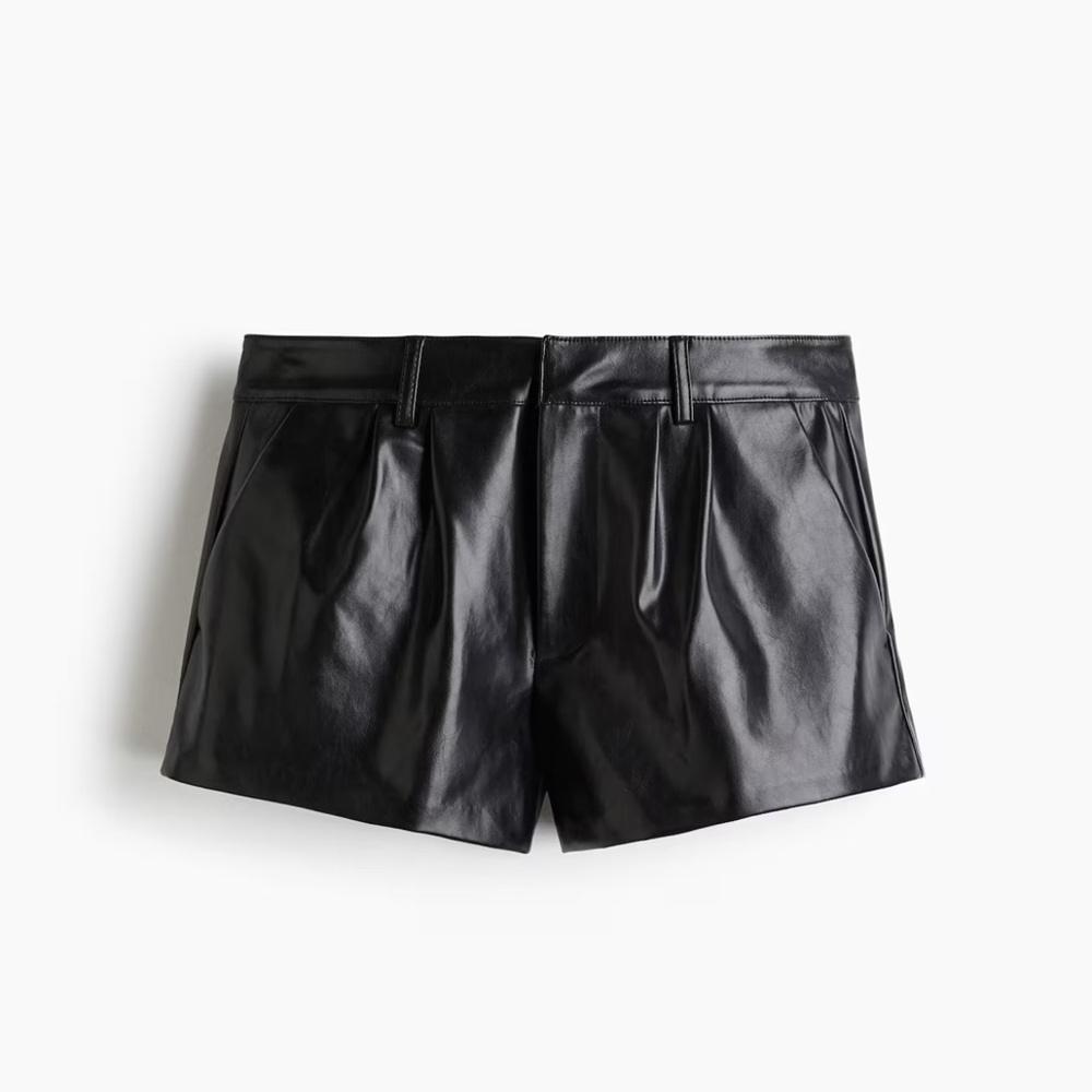 H&M Black Faux Leather Pleated Women’s Shorts